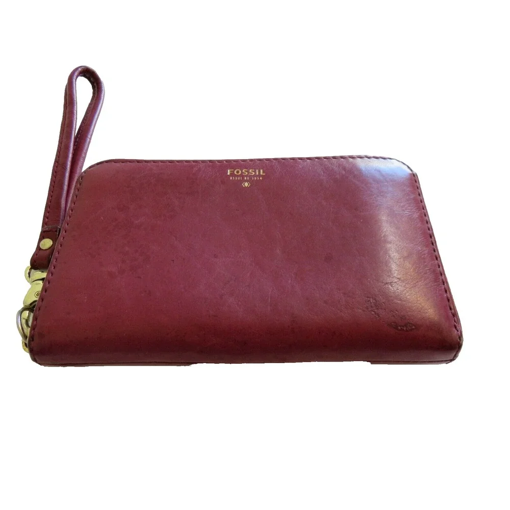 Fossil Wristlet Fuchsia Leather Clutch‎ Bag 6.5